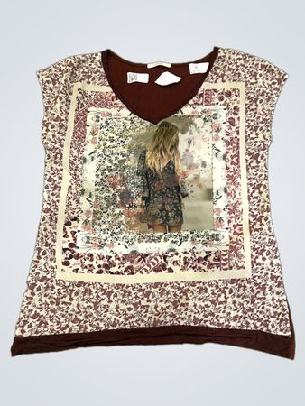 CAMATEU Damen V-Ausschnitt T-Shirt mit Grafikdruck