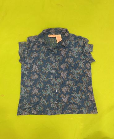 Faded Glory Damen Größe M 8/10 100% Nylon Türkis Liberty Kurzarm Hemd mit Knopfleiste