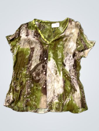 Grün-braune Paisley-Print V-Ausschnitt-Bluse