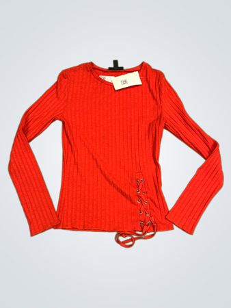 Jennyfer Red geripptes, schnürbares Langarmoberteil aus Spitze