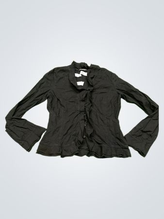BRIEFING Black Button-Up Ruffle Shirt