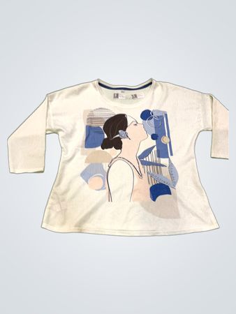 Weißes Langarm-T-Shirt mit Grafikdruck