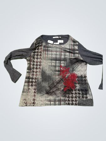 Punt Roma Langarmshirt mit Karo- und Blumenmotiv