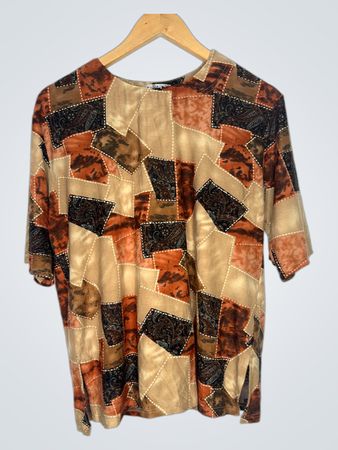 Mei Di Damen Patchwork Druck Kurzarm Oberteil