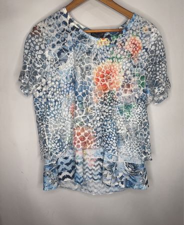 Damen Blau Floral Druck Stufen Top
