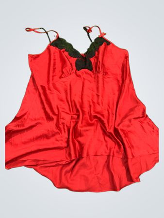 Red Chemise with Black Lace Details