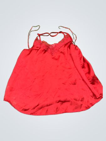 Red Satin Cami Top with Lace Trim