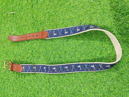 Golf-themed Fabric Belt with Leather Ends
