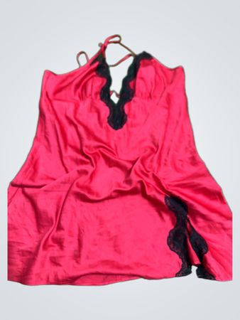 Ann Summers Red Satin Chemise with Black Lace Trim