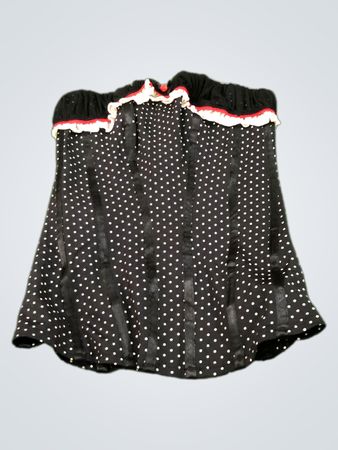 Black polka dot skirt with red and white trim