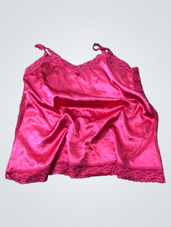 Red satin camisole with lace trim