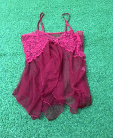 Red sheer babydoll with lace trim