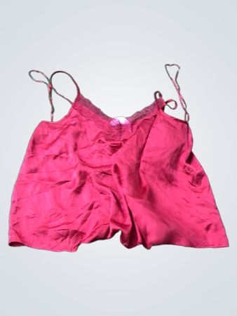 Red Satin Cami Top with Lace Trim