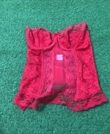 Ditti Red Lace Corset Style Top with Boning and Hook and Eye Closure