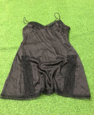 Black Slip Dress with Lace Trim