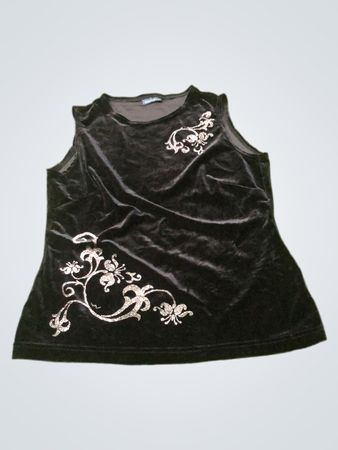 Black Velvet Sleeveless Top with Silver Embellishments