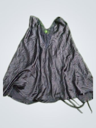 Black Satin Nightgown with Lace Trim and Lace-up Back