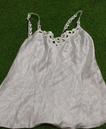 White satin slip with lace trim