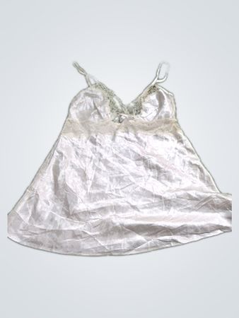 White satin slip dress with lace trim