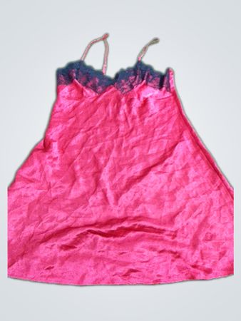 Red Satin Nightgown with Black Lace Trim
