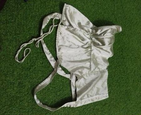 Silver Satin Corset Top with Ties