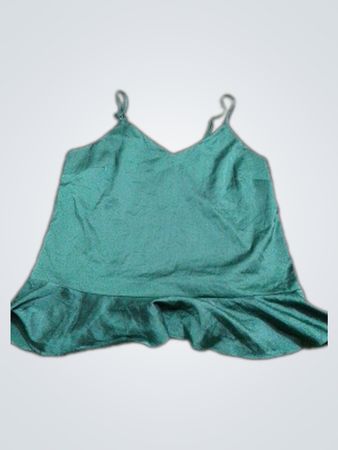 Green satin cami with ruffle hem