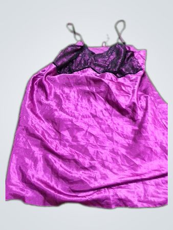 Purple Satin Slip with Black Lace Trim