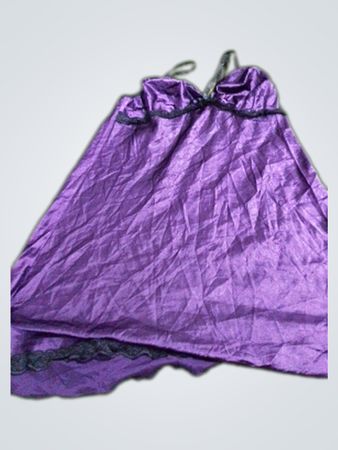 Purple satin nightgown with black lace trim