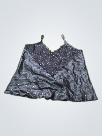 Schwarzes Satin-Cami mit Spitze und Pailletten