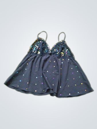 Schwarzes Trägerhemd mit bunten Polka-Dots und Pailletten