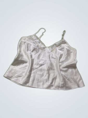 Weißes Satin-Cami-Top mit Spitzenbesatz