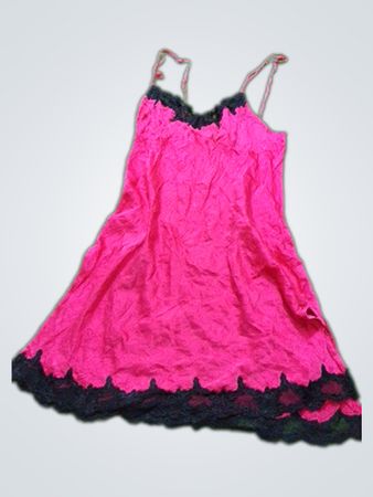 La Senza Pink Slip Dress with Black Lace Trim