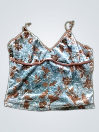 Blue Floral Print Velvet Cami Top