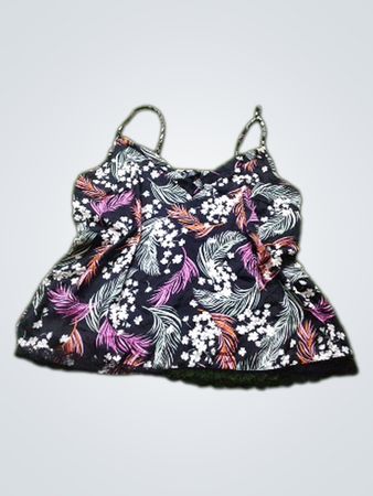 Secret Possessions Black Floral Print Camisole Top with Lace Trim