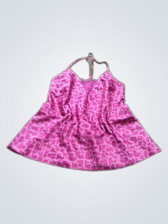 Love Sleep Camicia da notte con stampa di cuori rosa a collo allacciato