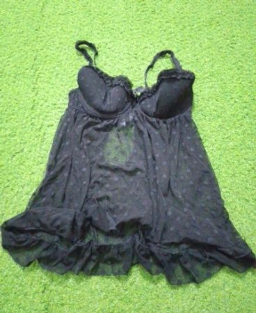 Black sheer polka dot babydoll negligee