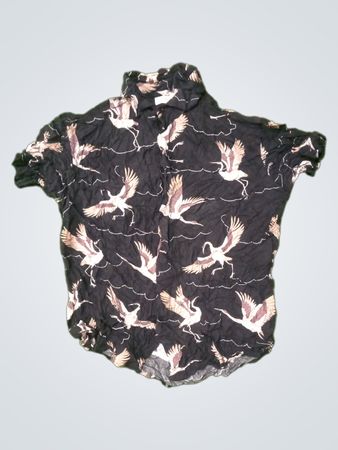 BOLONGARDO Short Sleeve Shirt with Crane Pattern