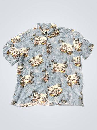Island Shores Blue Tropical Print Short Sleeve Shirt