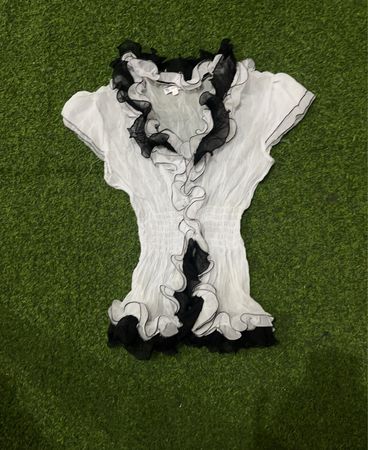 Katy Black and White Ruffled Top