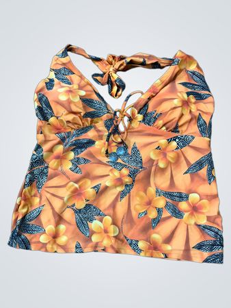 Orange Floral Halter Neck Bikini Top