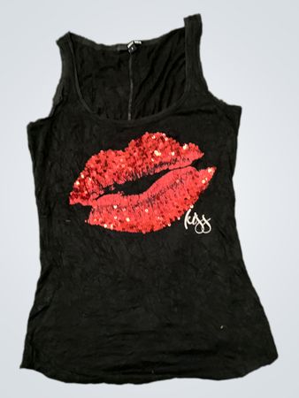 Tally Weirl Black Sequin Lip Tank Top