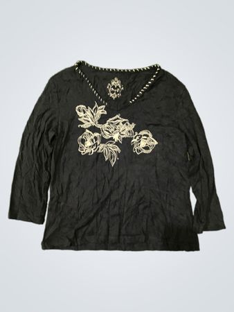 Oscar de la Renta Black Embroidered Blouse