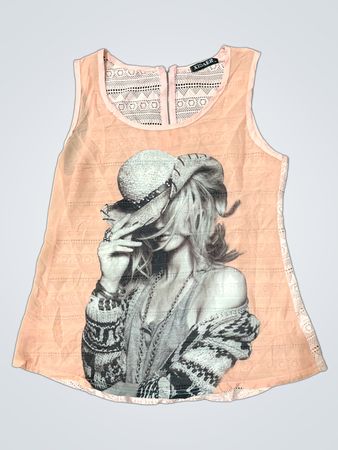 Pink Sleeveless Top with Graphic Print