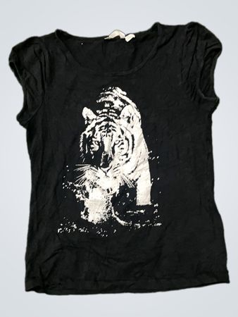 Black Graphic T-Shirt with Tiger Design