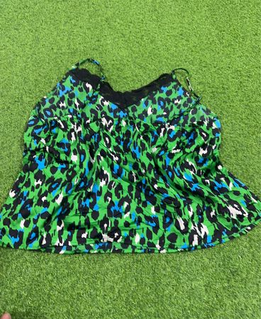 Green Blue and Black Camouflage Top