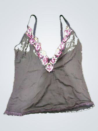 Gray Camisole with Floral Trim