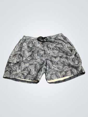 Gray Leaf Pattern Swim Shorts