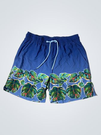 Karibische Bademode Blaue Tropische Blattmuster Badeshorts