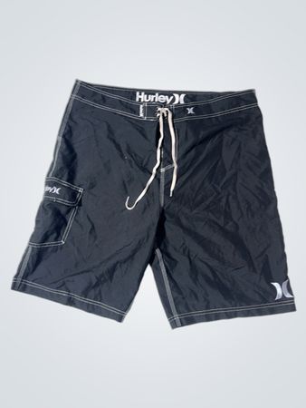 Hurley Black Board Shorts with White Stitching and Logo