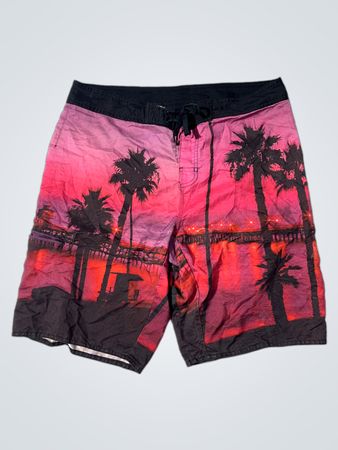 Hang Ten Boardshorts mit Palmen-Sonnenuntergangs-Print